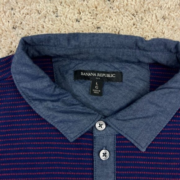 Banana Republic Polo Men Blue Red Geometric Pattern Short Sleeve Shirt L Dotted - Picture 4 of 6